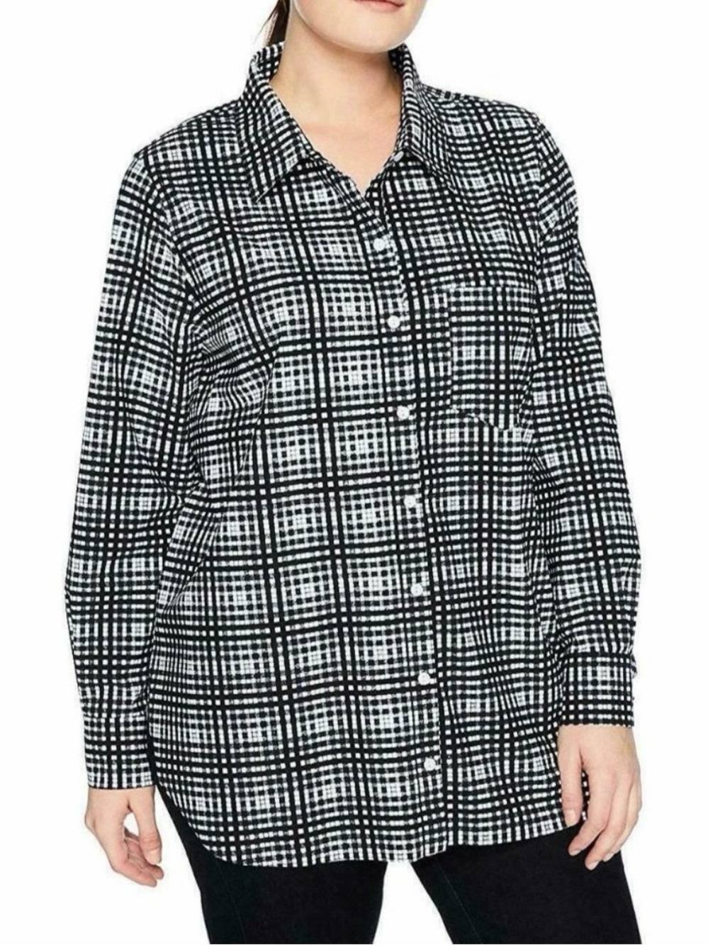 Lysse Schiffer Black & White Plaid Button Down Tunic Shirt Size Medium